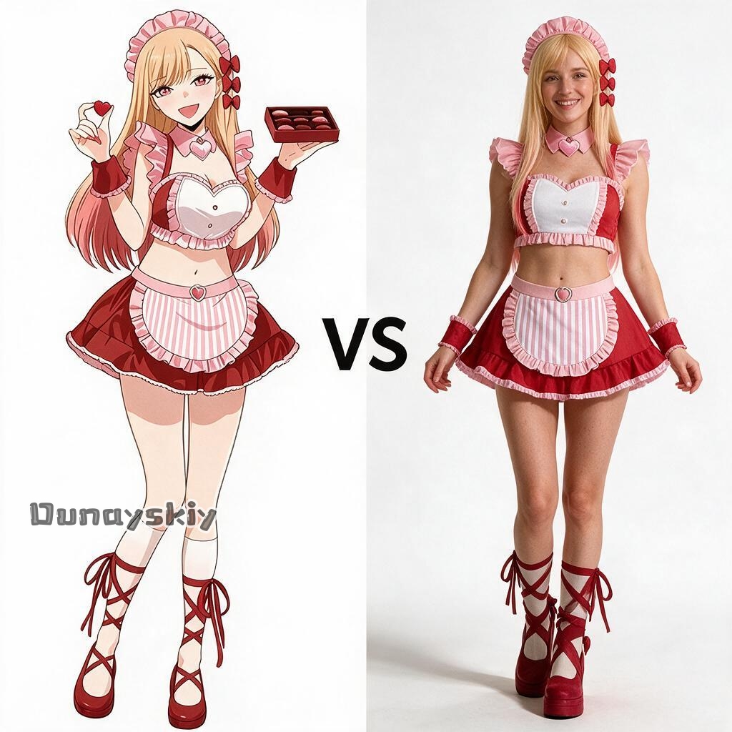 Kitagawa Anime Cosplay - 마린 키타가와 ‌ 분홍색 메이드 코스튬,